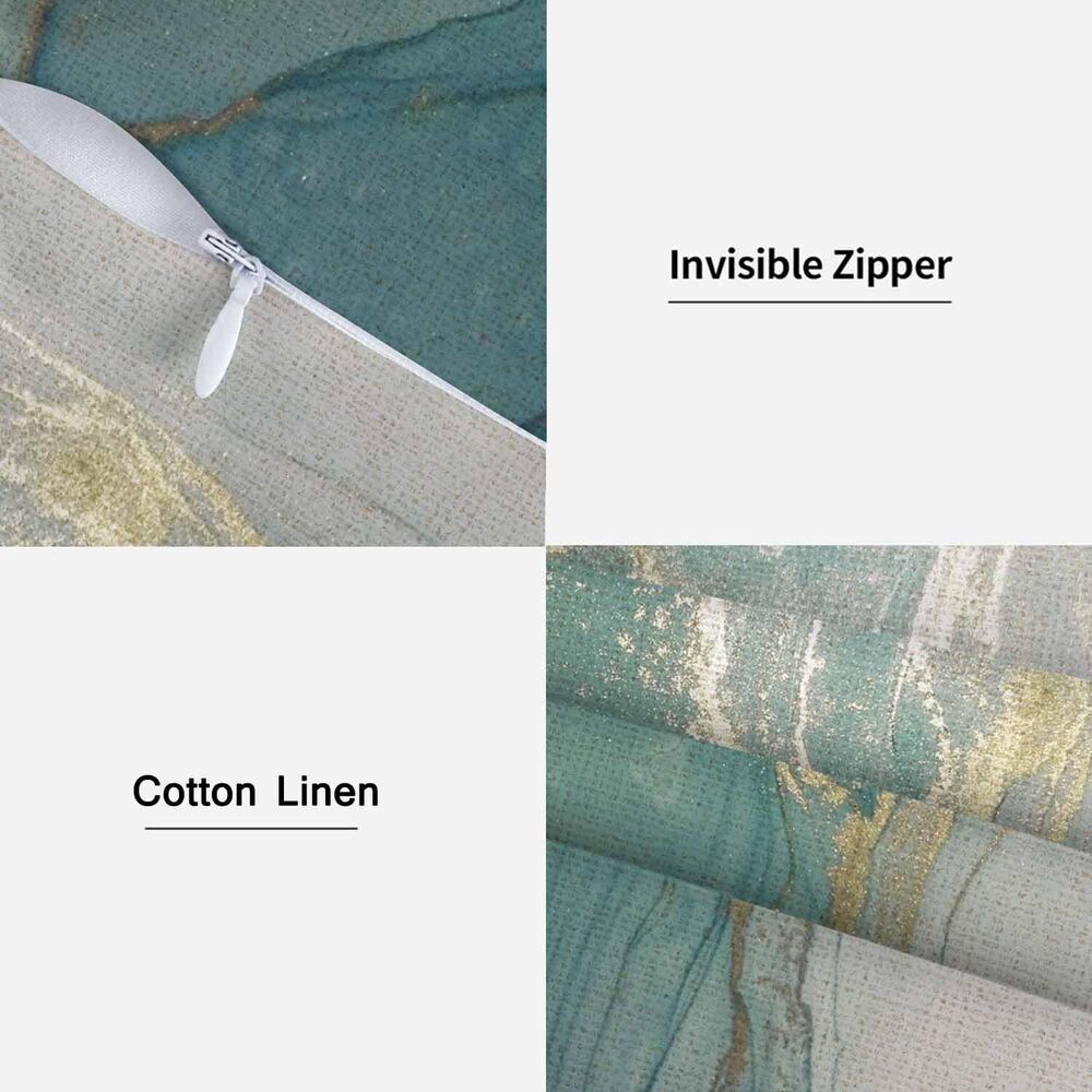 3298 Marble Pattern Throw Pillow Covers Set of 2,Turquoise Gold Silver - Picture 3 of 6